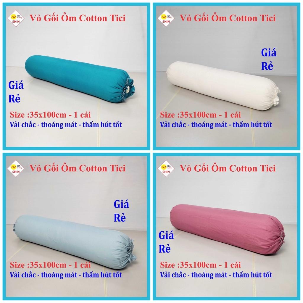 Vỏ gối ôm cotton tici 35x100cm cho áo gối màu trắng