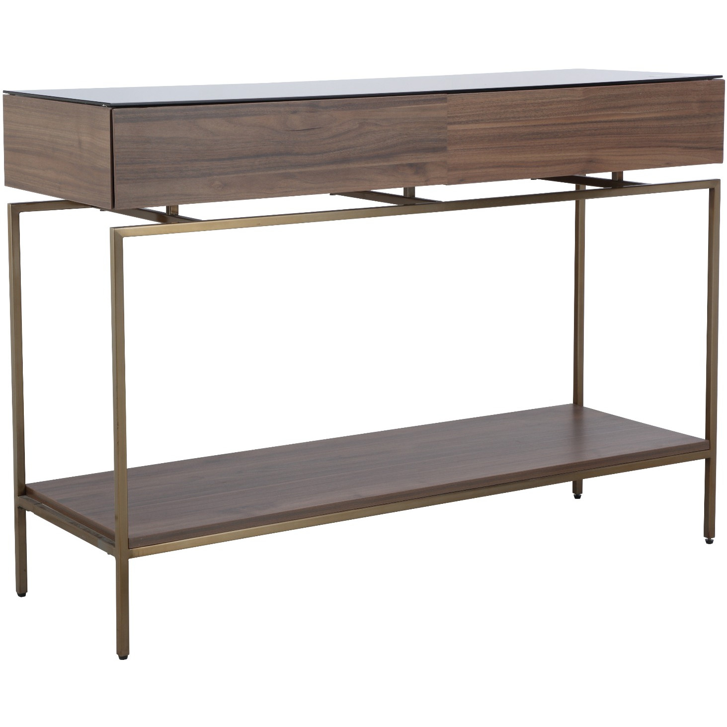 Bàn console trang trí JEAGER chân kim loại bền chắc, khung gỗ kèm kệ lửng và ngăn kéo kết hợp mặt kính cường lực cao cấp | Index Living Mall - Phân phối độc quyền tại Việt Nam