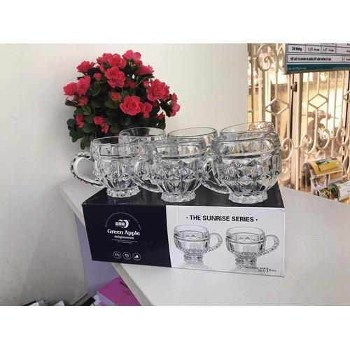 Bộ 6 cốc thủy tinh quai trắng tinh khôi