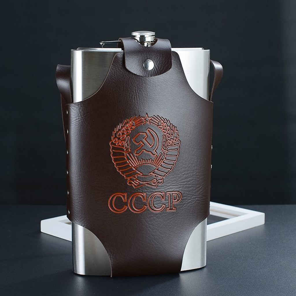 Bình Inox Đựng Rượu CCCP Truyền Thống Dung Tích 2.0L Dày 0,6 ly - 64OZ , Kèm Bao Da Phong Cách.