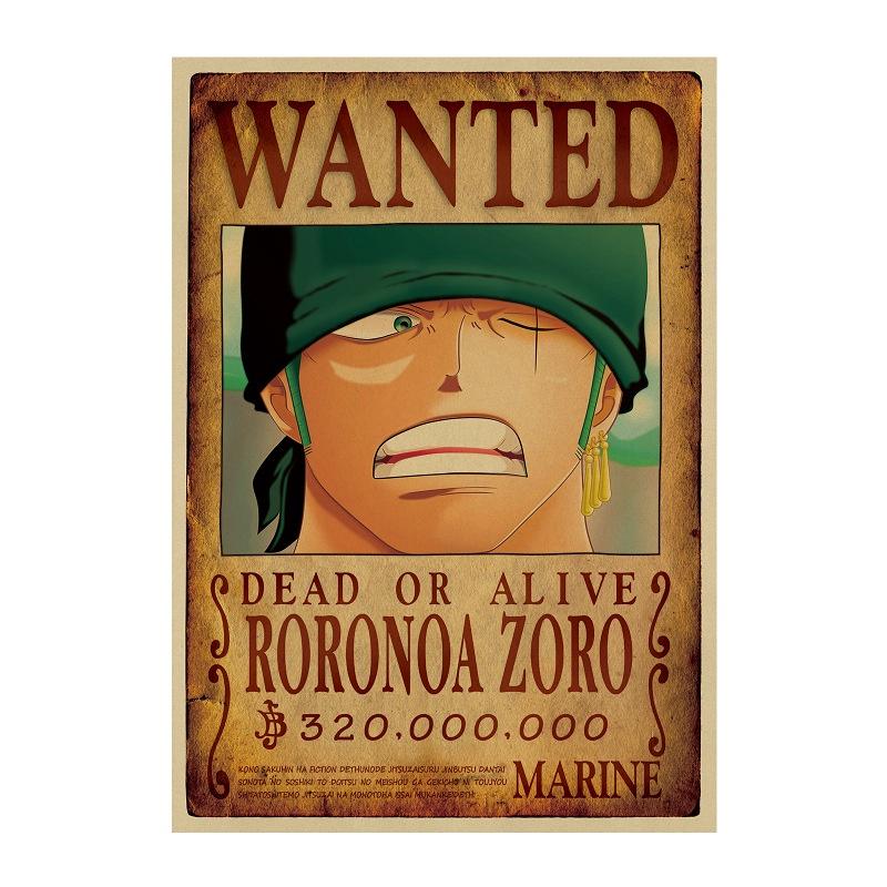 Tranh poster wanted lệnh truy nã One Piece dán tường, phong cách vintage kích thước 50.5*35cm trang trí độc đáo