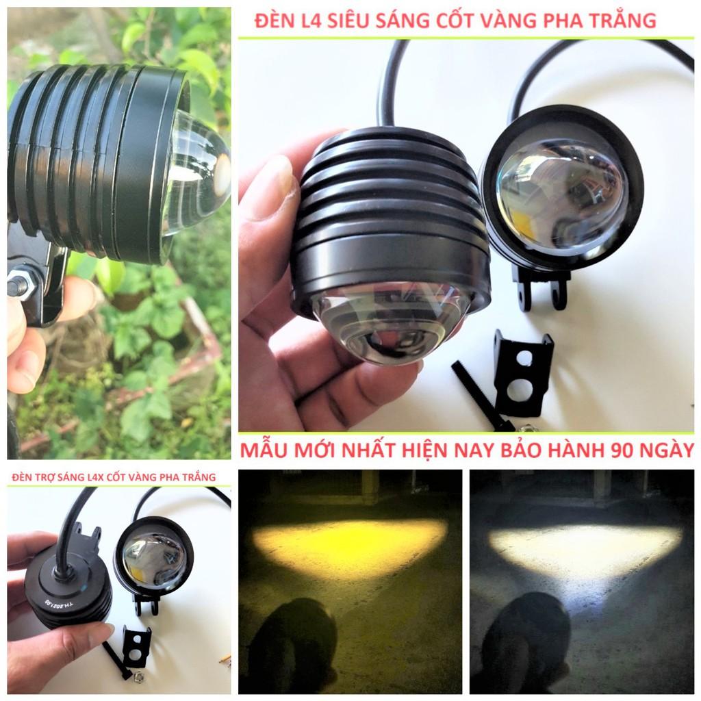 Đèn L4 bi cầu trợ sáng xe máy ô tô 2 màu cốt vàng pha trắng chống nước vỏ hợp kim loại tốt