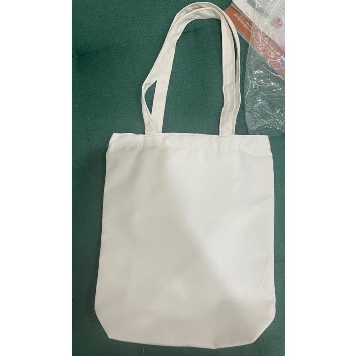 Túi Vải Canvas may 2 Lớp dầy có khóa kéo và túi nhỏ bên trong kích thước 38cmx33cmx10cm có thể in logo quà tặng - Màu trắng