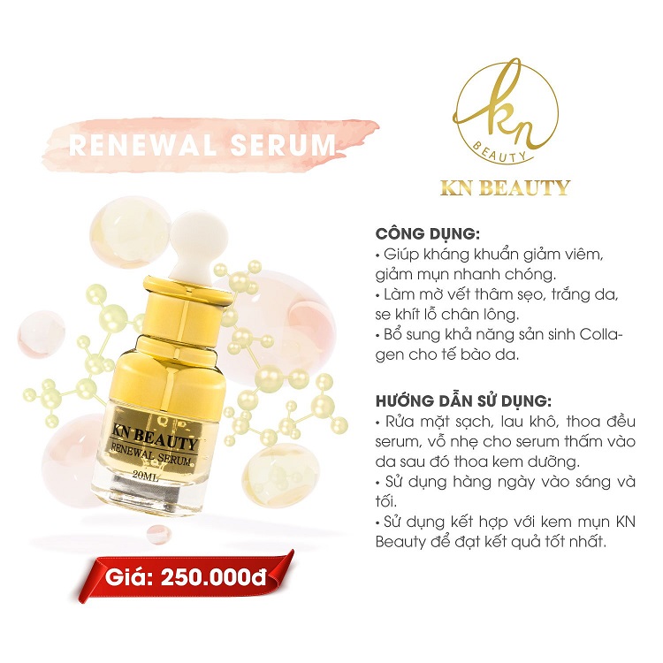 Combo 2 sản phẩm Ngừa mụn Giảm thâm Dưỡng trắng KN Beauty gồm: Serum 30ml +kem dưỡng 25gr tặng Mặt nạ Saffron