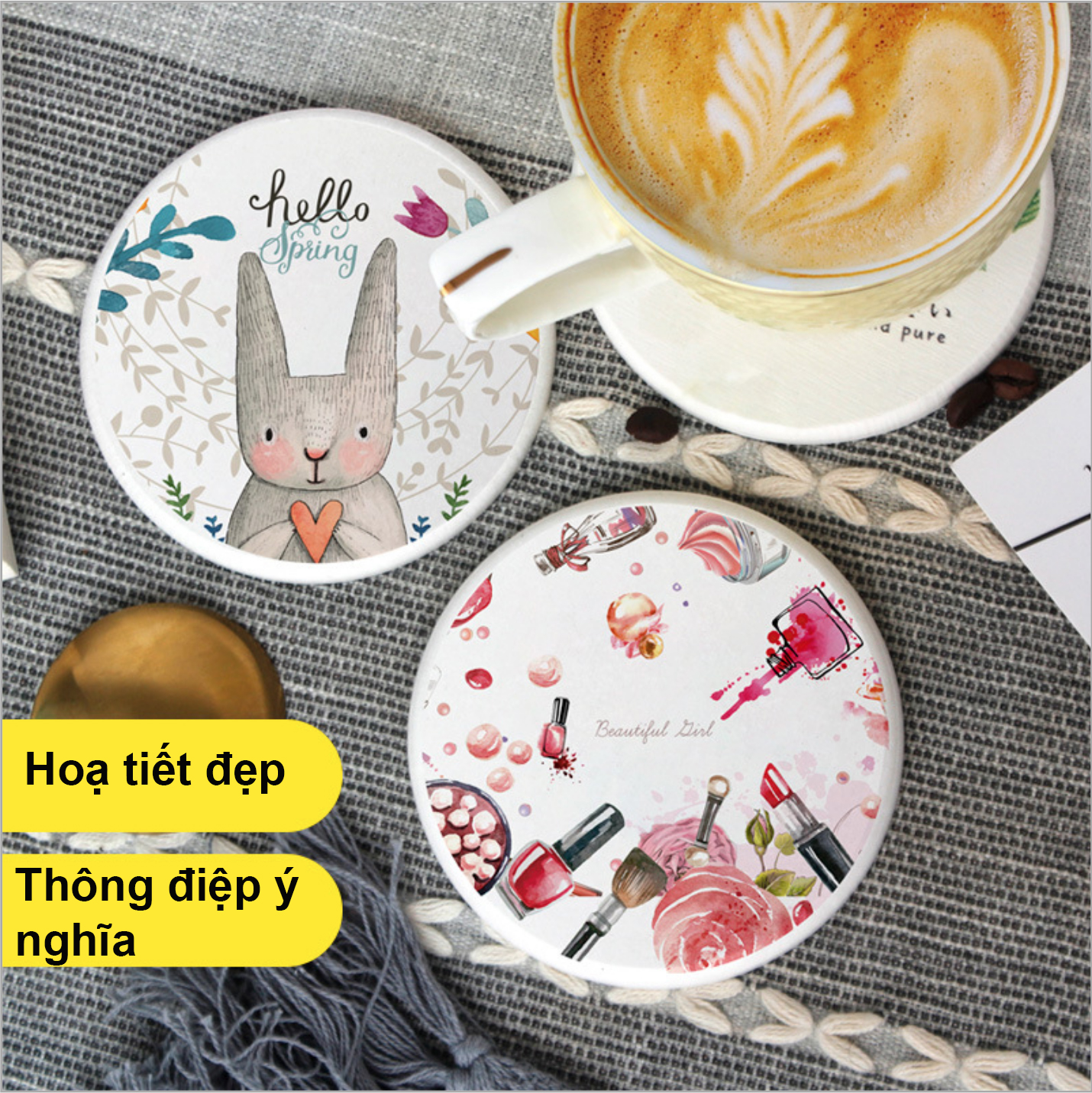 Miếng lót ly bằng đất xốp Diatomite siêu hút nước, thông điệp ý nghĩa