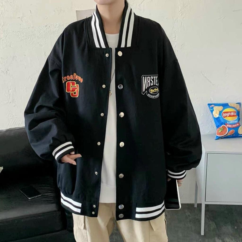 Áo khoác Bomber dù GJ form rộng 2 lớp nam nữ Unisex