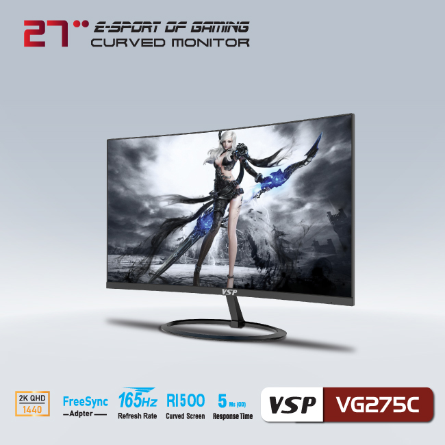 Màn hình máy tính 27inch VSP VG275C Cong Gaming (27&quot; VA 2K 165Hz, HDMI+DisplayPort) - Hàng chính hãng TECH VISION phân phối