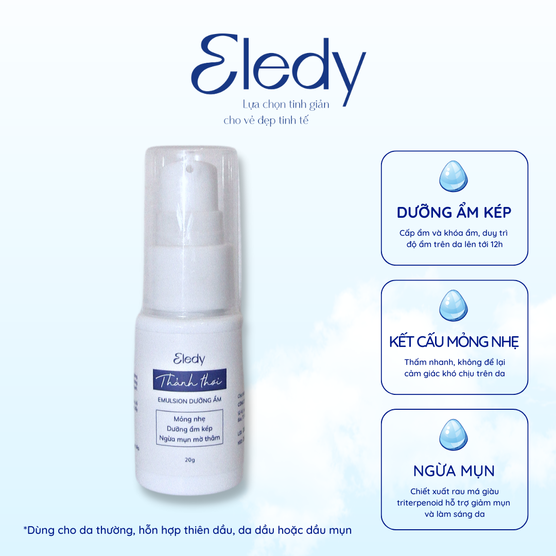 Emulsion dưỡng ẩm Thảnh Thơi ELEDY 20g - dưỡng ẩm, sáng da, ngăn ngừa mụn, kết cấu mỏng nhẹ dành cho da dầu