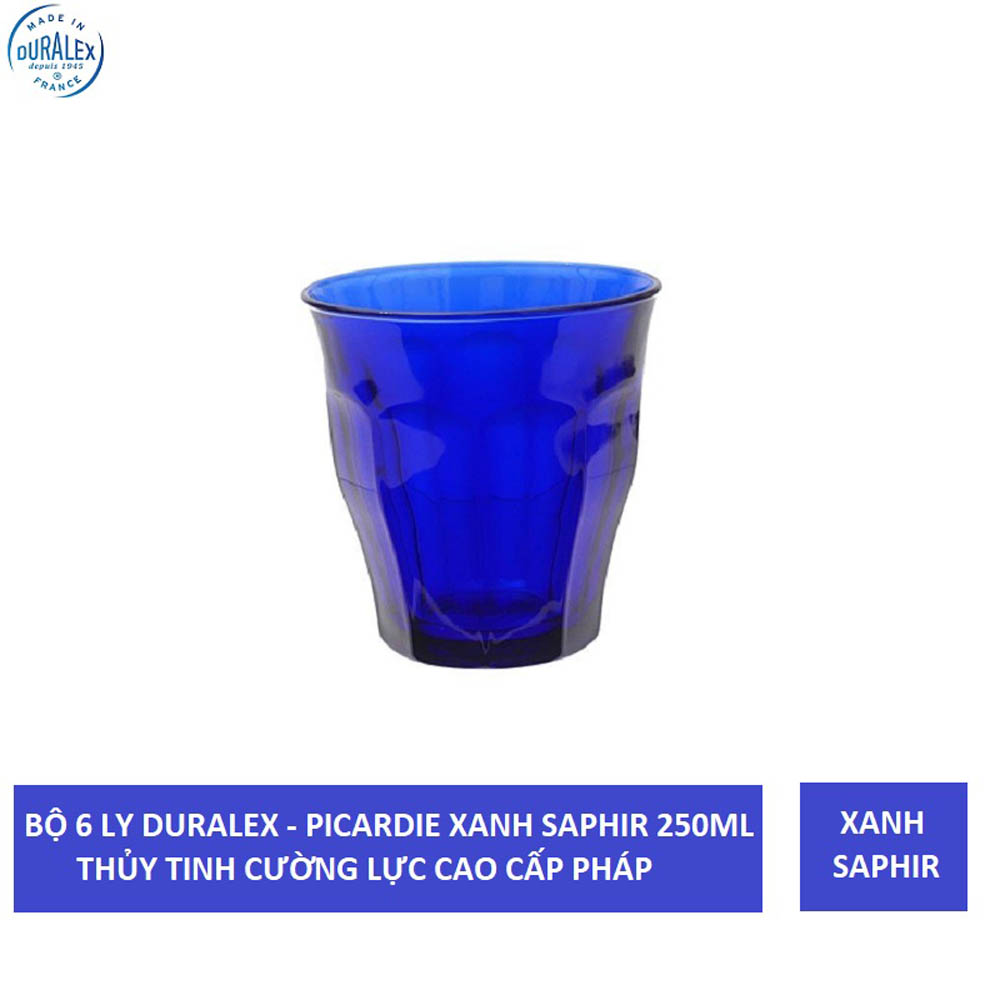 {Hàng chính hãng} Bộ 6 ly D1027F Duralex - Picardie Xanh Saphir 250ml Thủy tinh cường lực cao cấp Pháp