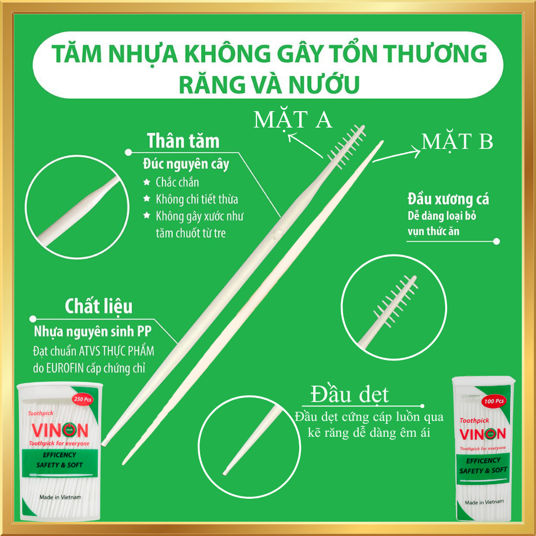 Tăm Vinon - Lựa Chọn Hoàn Hảo Cho Răng Miệng (Lốc 10 hộp loại 100 tăm) (1000 tăm)