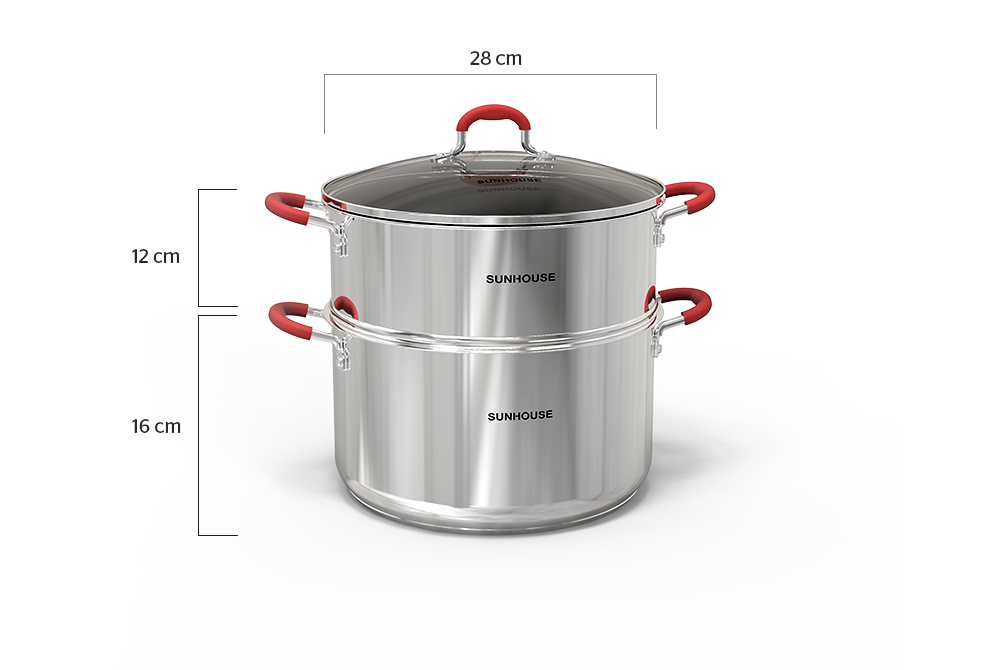 Bộ Nồi Luộc Gà Kèm Xửng Hấp Inox 5 Đáy Sunhouse SHG507-28 Size 28cm Đáy Từ Dùng Mọi Bếp - Hàng Chính Hãng