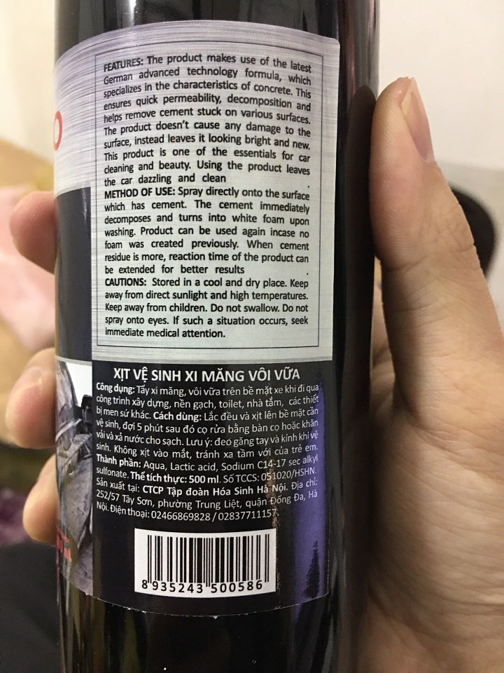 Chai xịt tẩy vết xi-măng, vôi vữa cho xe ô tô AutoPro Hando 500ml + Tặng kèm 1 đôi găng tay cao su siêu dai con hươu (Họa tiết ngẫu nhiên)