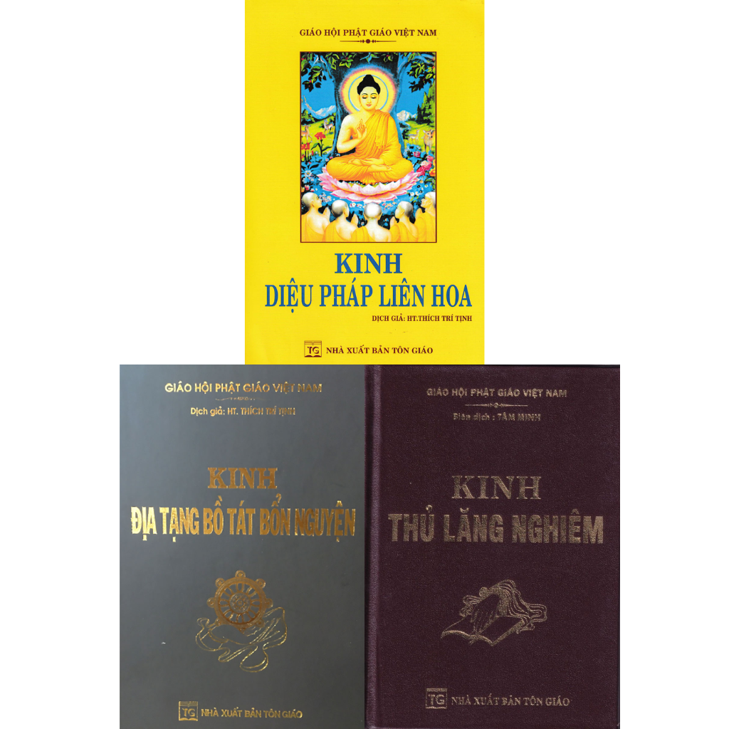 Hình ảnh COMBO 3 QUYÊN KINH ĐỊA TẠNG BỒ TÁT BỔN NGUYỆN + KINH DIỆU PHÁP LIÊN HOA + KINH THỦ LĂNG NGHIÊM