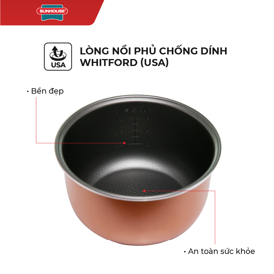 Nồi Cơm Điện Nắp Gài Sunhouse SHD8217W (1.2L) - Hàng chính hãng