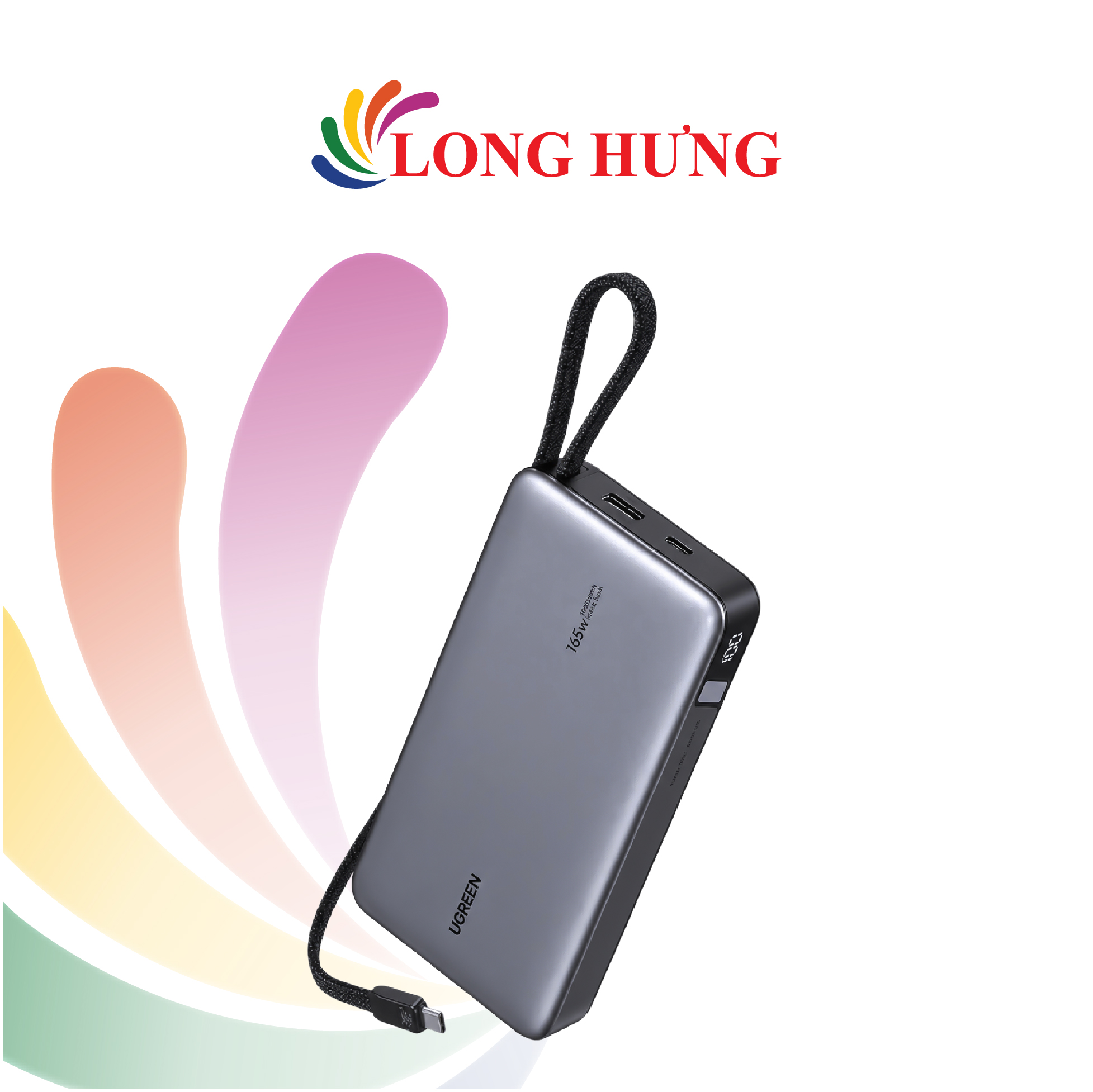 Sạc dự phòng Ugreen Power Bank Built-In Dual Cable 25cm 1USB 2Type-C 165W 25000mAh PB552 55995B - Hàng chính hãng