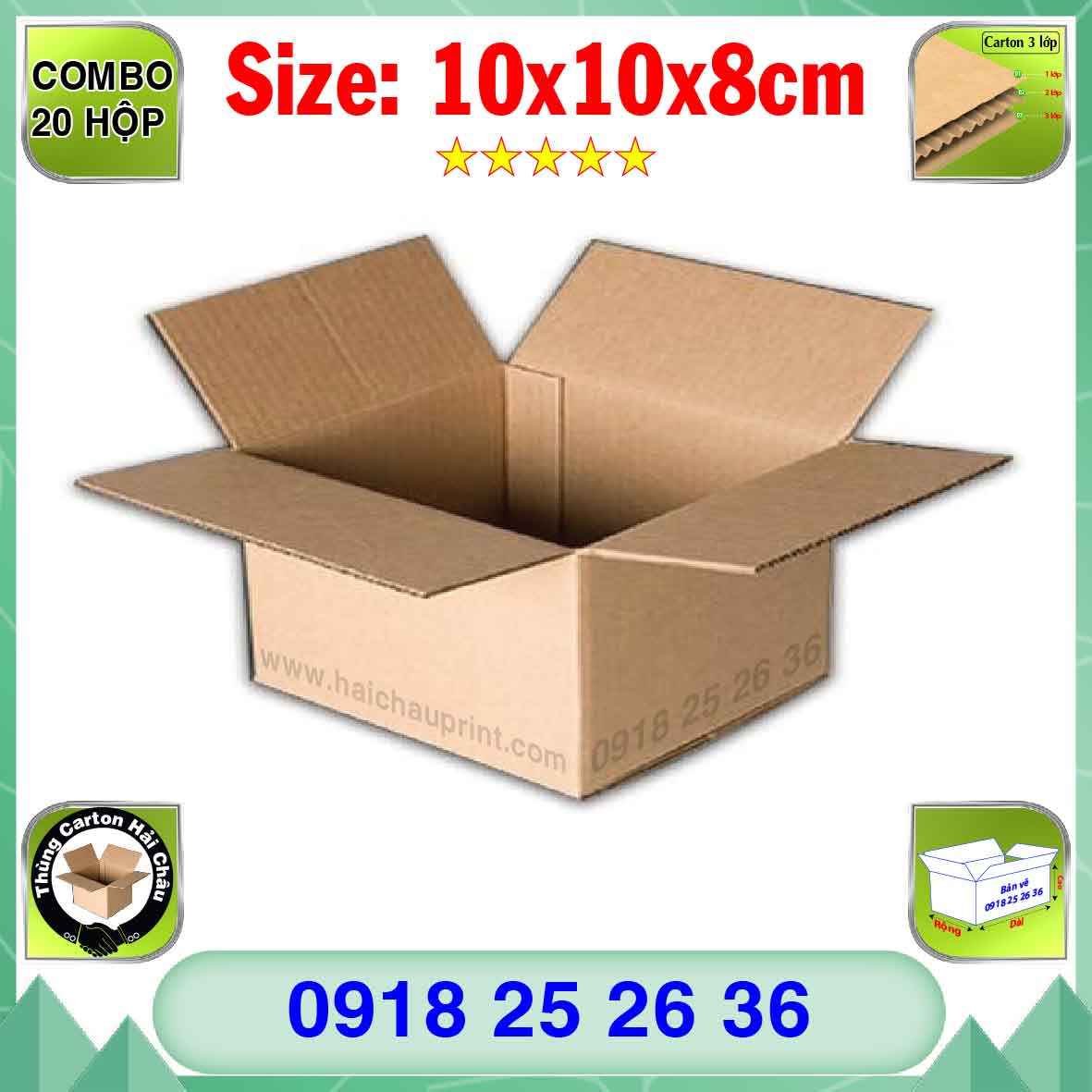 20 Hộp Carton, KT: 10x10x8cm, Hộp carton, Thùng carton, Hộp đóng hàng, Thùng đóng hàng, Hộp carton 3 lớp...