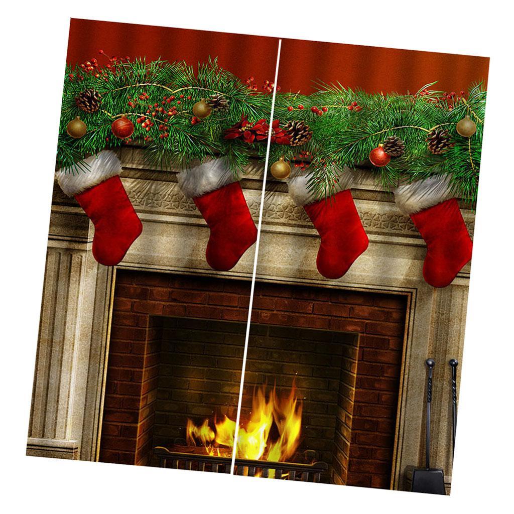 2Pieces Christmas Pattern Window Curtains Bedroom  Crafts Gifts