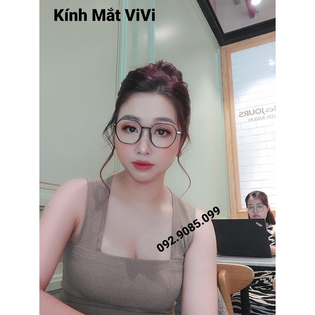 Gọng kính cận nam nữ dáng đa giác V9089 chất liệu nhựa cốt kim loại, nhận cắt cận viễn loạn Kính mắt ViVi