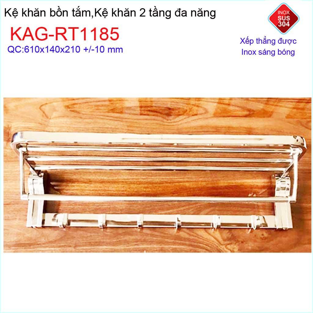 kệ máng khăn đa năng bầu lật, kệ treo khăn nhà tắm inox SUS304 3in1 KAG-RT1185- treo khăn + phơi khăn + móc khăn