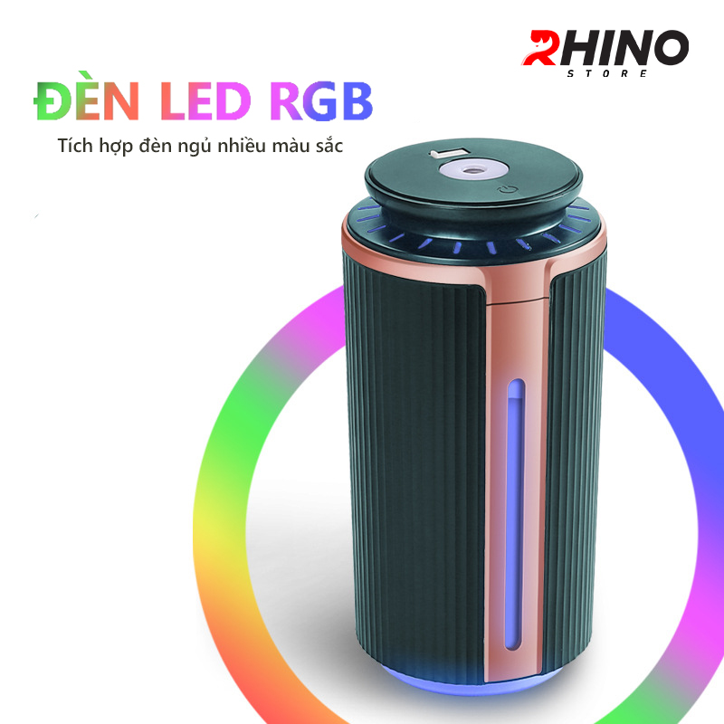 Máy phun sương xông tinh dầu tạo ẩm Rhino H102 dung tích 1000ml, không gây tiếng ồn, tích hợp đèn ngủ RGB nhiều màu, có chế độ tự ngắt - Hàng chính hãng