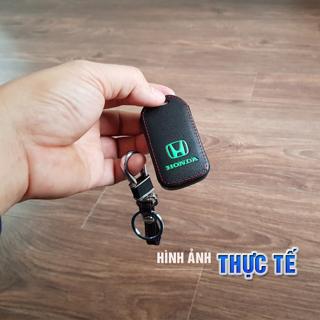 Cho xe Honda, bao da chìa khóa ô tô 3 nút dạ quang kiêm móc khóa chất liệu da, Inox MIHOCO Honda 3N/ Hàng chính hãng