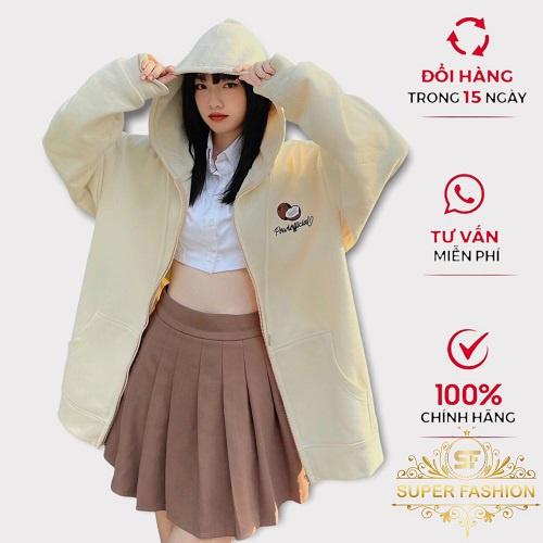 Áo Khoác Nữ Super Fashion Có Nón 2 Lớp Có Dây Kéo Fom Rộng Hot Trend