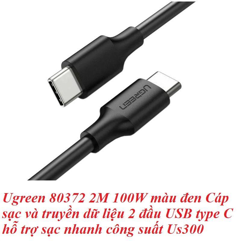 Ugreen UG80372US300TK 2M 100W màu đen Cáp sạc và truyền dữ liệu 2 đầu USB type C hỗ trợ sạc nhanh công suất - HÀNG CHÍNH HÃNG