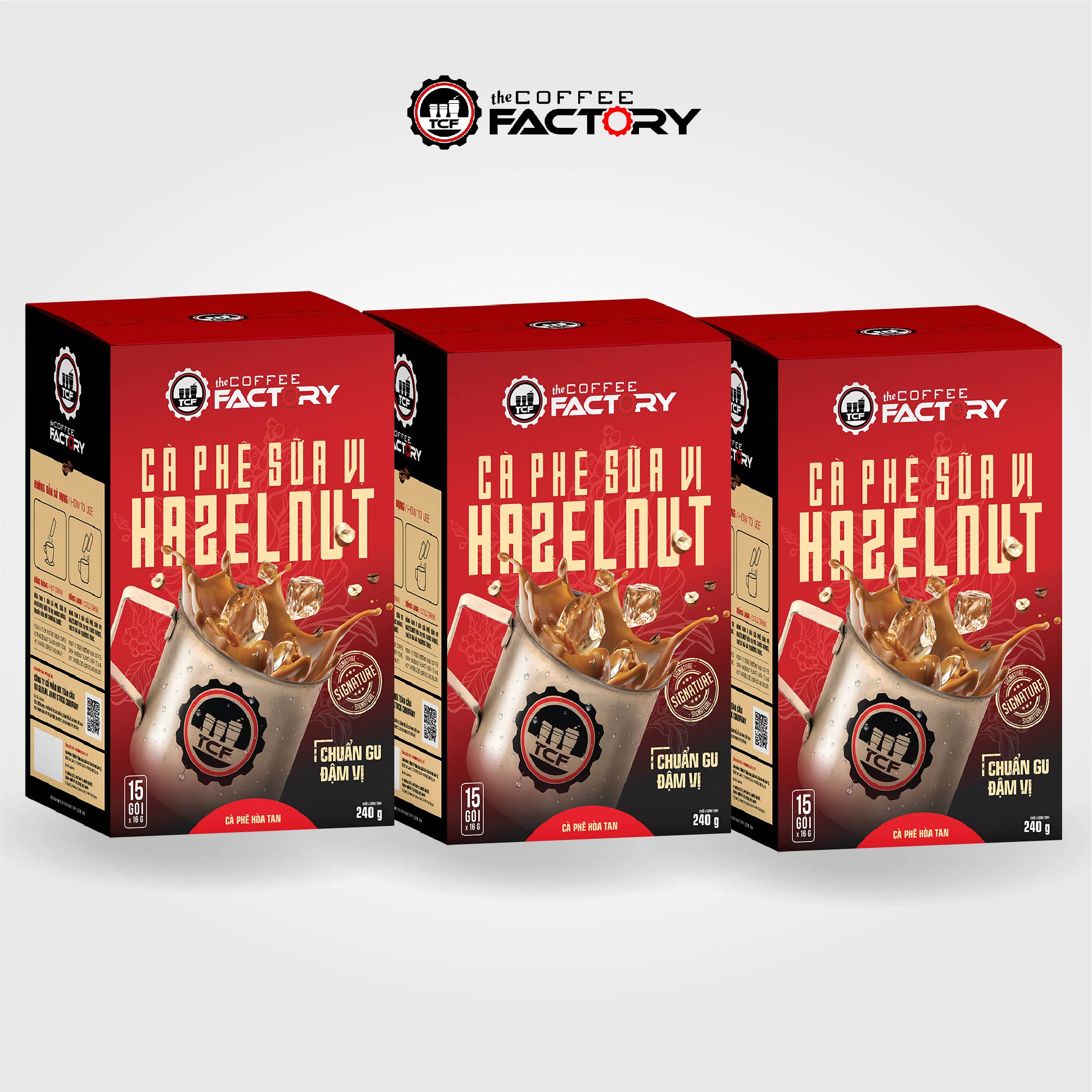 Combo 3 hộp cà phê sữa vị hazelnut hòa tan The Coffee Factory