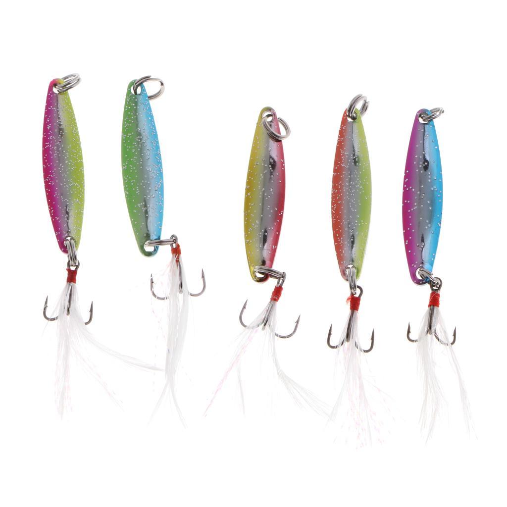 5pcs Spoons Hard Fishing Lures Treble Hook Salmon Bass Metal Fishing Baits Spinnerbaits
