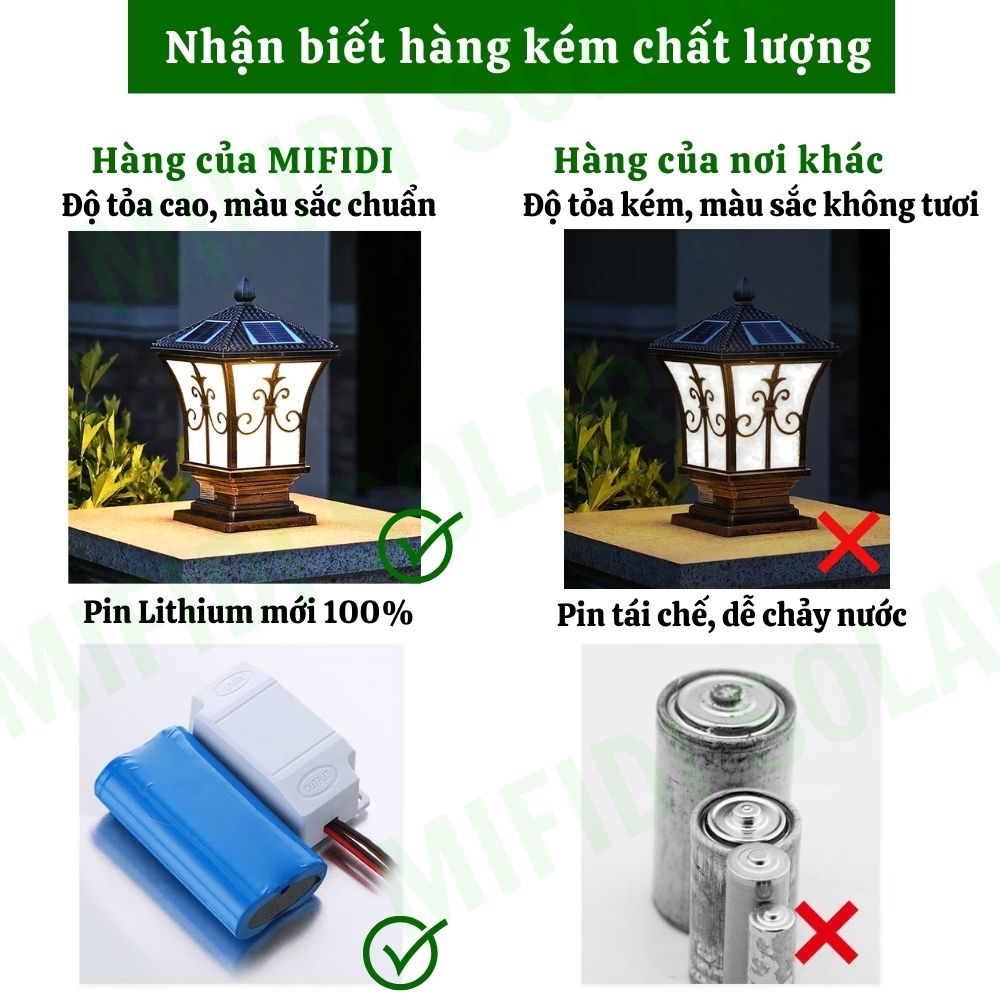 Đèn Năng Lượng Mặt Trời MIFIDI | Đèn Trụ Cổng Hình Tháp size 25cm 3 chế độ màu TC25-T