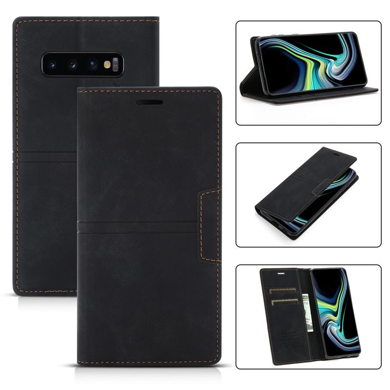 Bao da điện thoại nắp lật từ tính/ giá đỡ/ màu trơn cho Samsung Galaxy S10 Plus S10e S8 Plus S9 Plus
