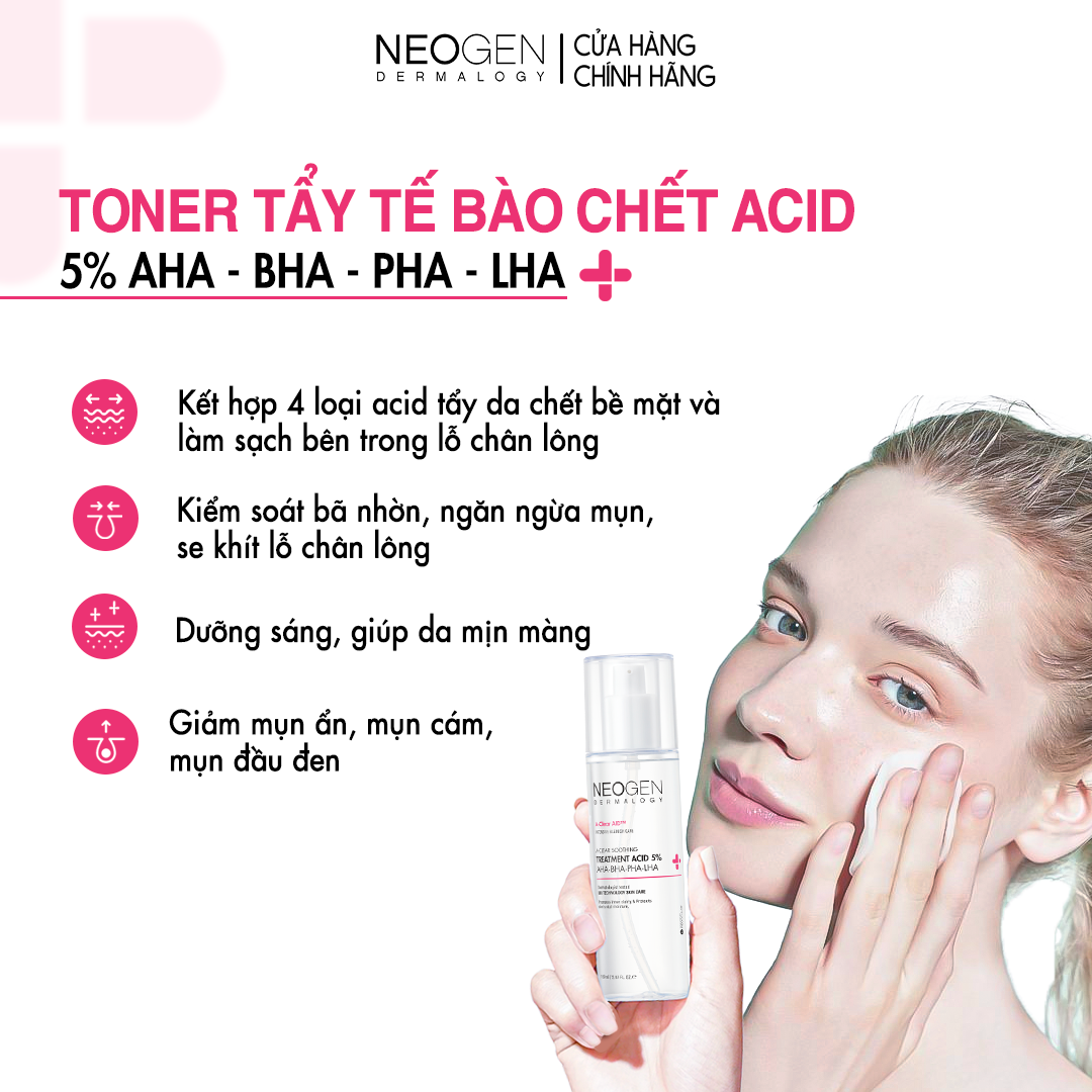 Toner Tẩy Tế Bào Chết 5% PHA - AHA - LHA - BHA Dưỡng Sáng Ngừa Mụn Neogen Dermalogy Treatment Acid 150ml