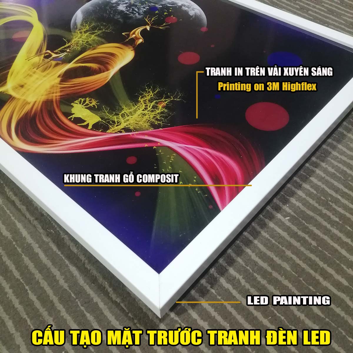 Tranh treo tường đèn led trang trí phòng khách, phòng ngủ hiệu ứng ánh sáng. KT: 60 x 40cm-MS:4493L6