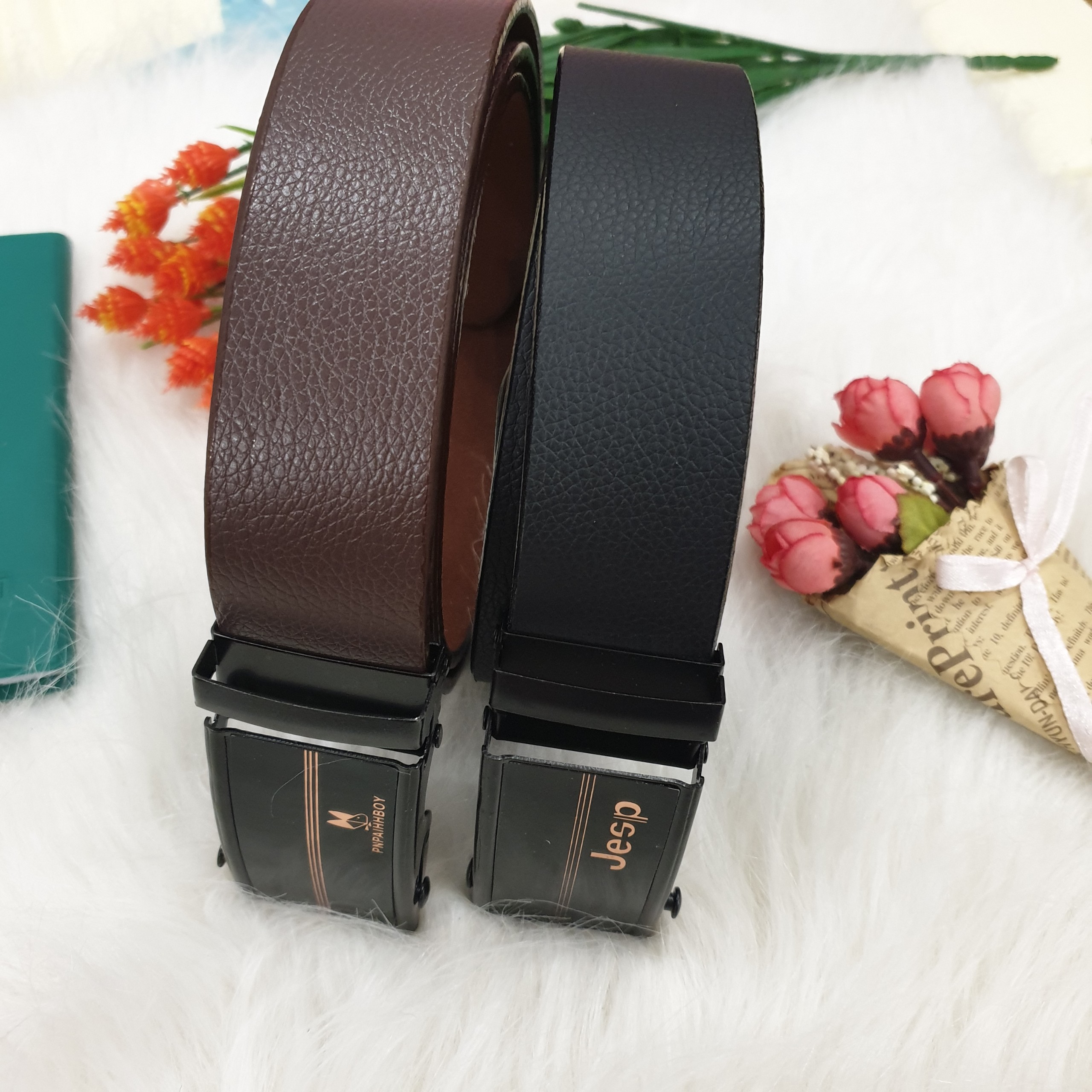 Combo 2 thắt lưng nam da cao cấp ,dây nịt nam.khóa kiểu cài , đen nâu DL01