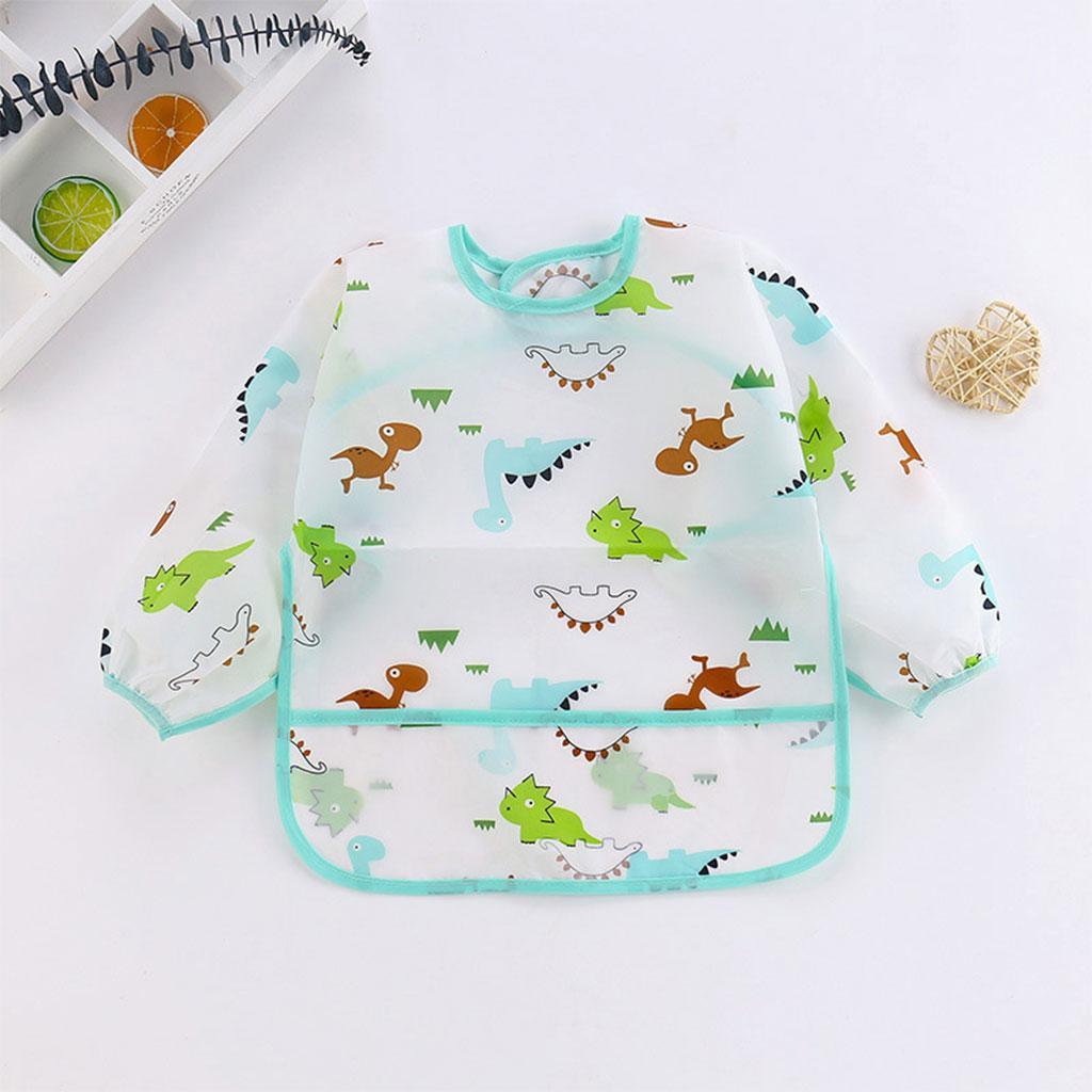 2xBaby Feeding Bib Long Sleeve Waterproof Lunch Apron Blue Dinosaur