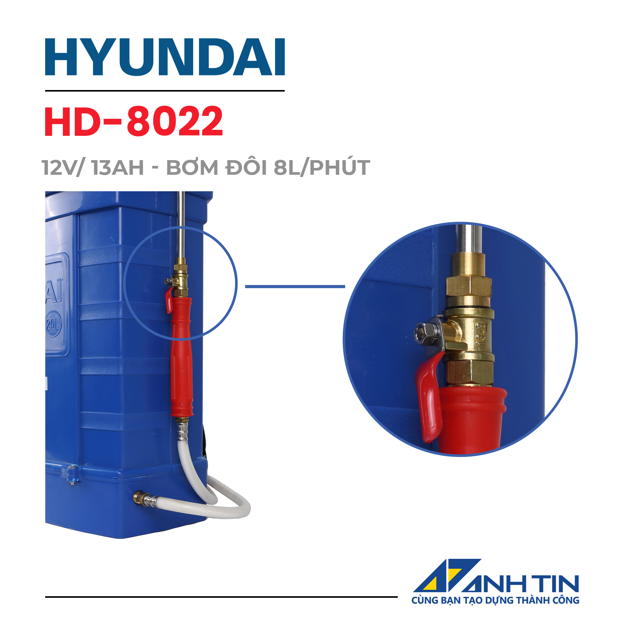 Bình xịt điện HYUNDAI HD-8022 (20L, 12AH, bơm đôi)