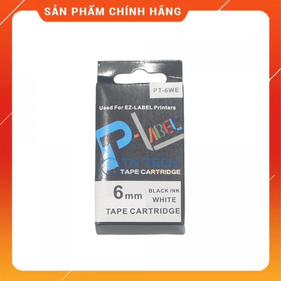 Nhãn in CASIO PT-6WE - Chữ đen nền trắng 6MM x 8M - Dùng cho máy in nhãn CASIO [Hàng nhập khẩu]