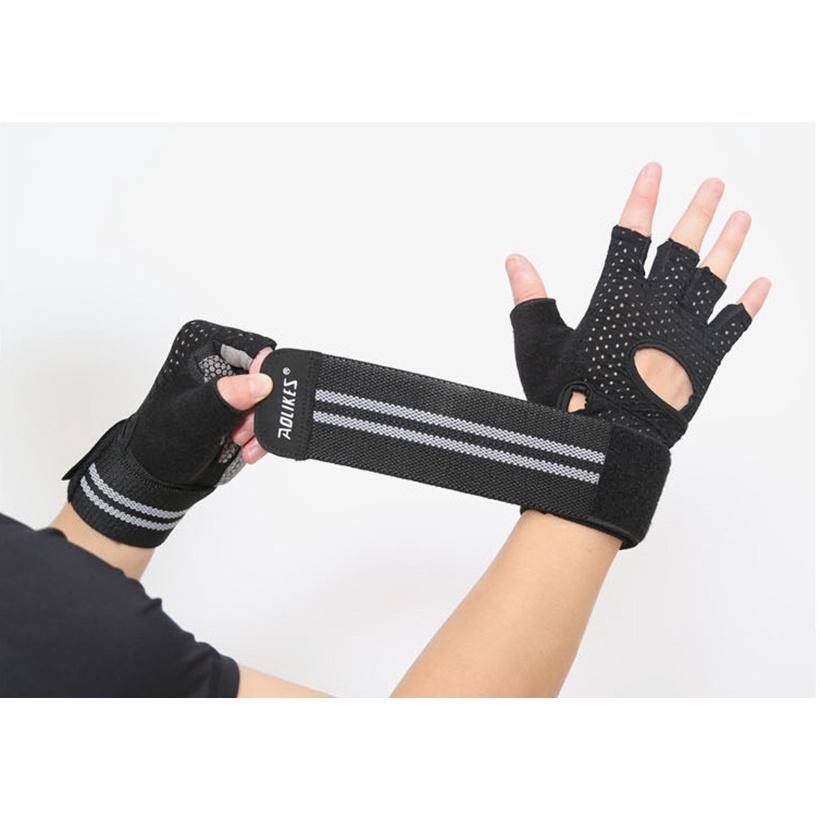 Găng Tay Nửa Ngón Tập Gym, Tập Tạ Tích Hợp Quấn Cổ Tay Aolikes AL113B AL113 113 - Chính Hãng