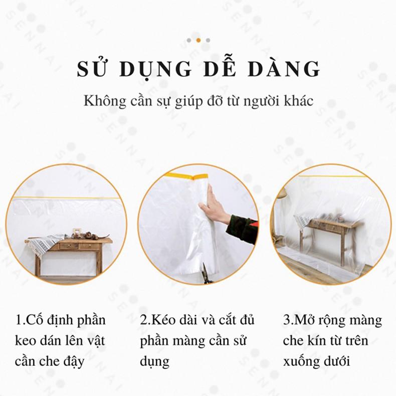 Màng Bọc Nilong Che Chắn Bụi Đa Năng SENNAI Kích Thước 3.2m x 12m Có Keo Dán Cố Định