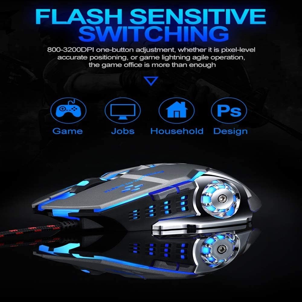 Chuột dây Gaming JVJ T-Wolf V6 - Tặng kèm lót chuột Logitech - Hàng chính hãng