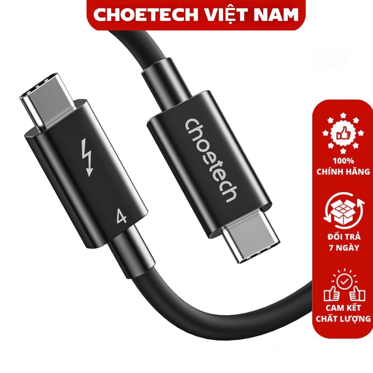 Cáp sạc nhanh 100w Choetech A3010 Type C to Type C Thunderbolt 4 (Hàng chính hãng)