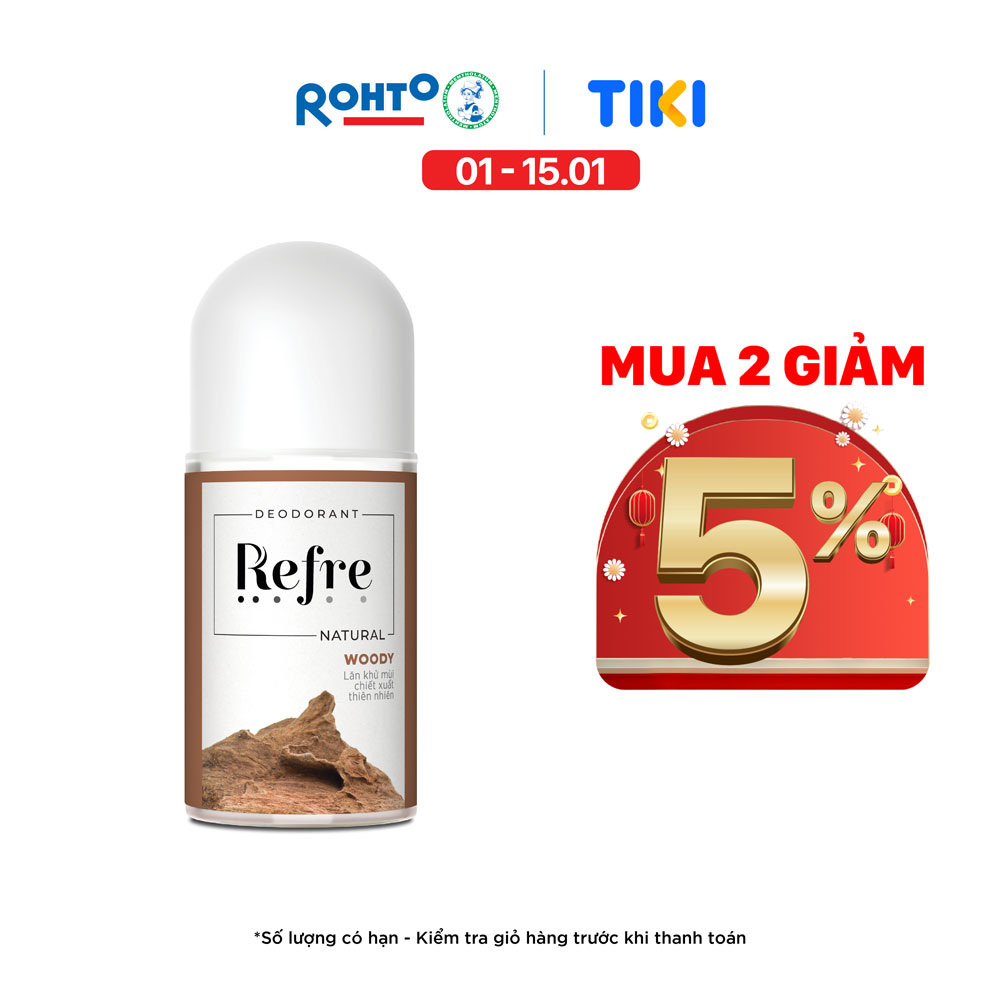 Lăn Khử Mùi Chiết Xuất Thiên Nhiên Refre Natural Woody – Hương Gỗ 40ml