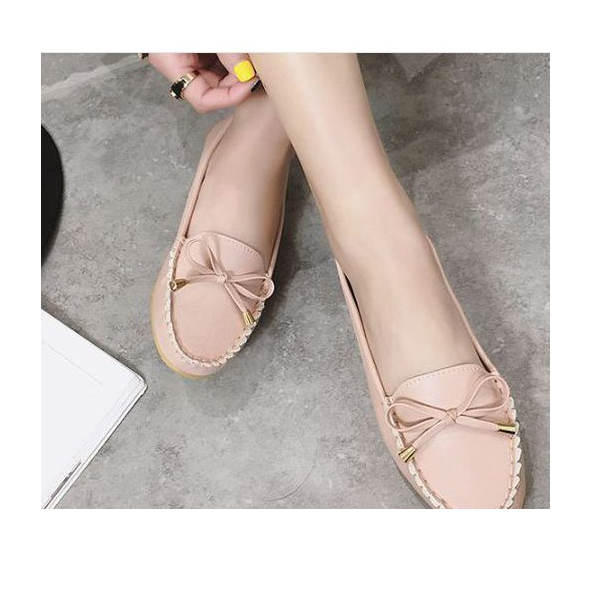 Giày lười slip on nữ da mềm, êm chân đính nơ xinh xắn-GL5