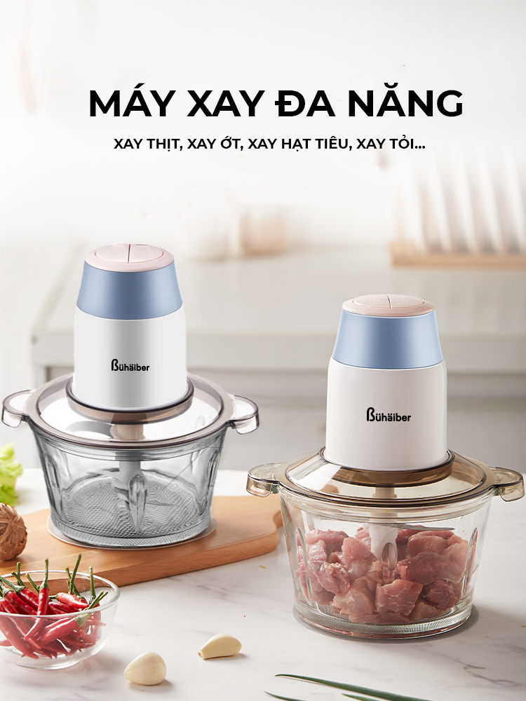 Máy Xay Thịt Đa Năng Bühäiber BHB-069 Gồm 4 Lưỡi Kép 2L Xay Thịt Rau Củ Quả Tiện Lợi - Hàng Chính Hãng