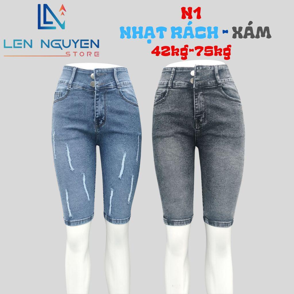 N1_Quần jean nữ, ngố 5 tất, lưng cao, quần bò nữ dáng ôm, quần rin nữ có big size, cho 42kg đến 75kg,LEN NGUYEN STORE - Xám