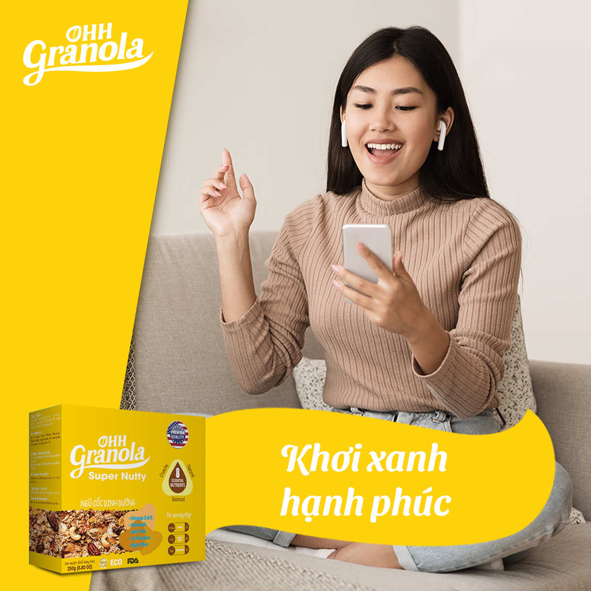 Snack Ăn Liền - Ngũ Cốc Hạt Siêu Dinh Dưỡng Dòng Super Nutty (Ohh Granola) 250g, Phối Trộn 7 Loại Hạt Cao Cấp Theo Tiêu Chuẩn FDA - Hoa Kỳ