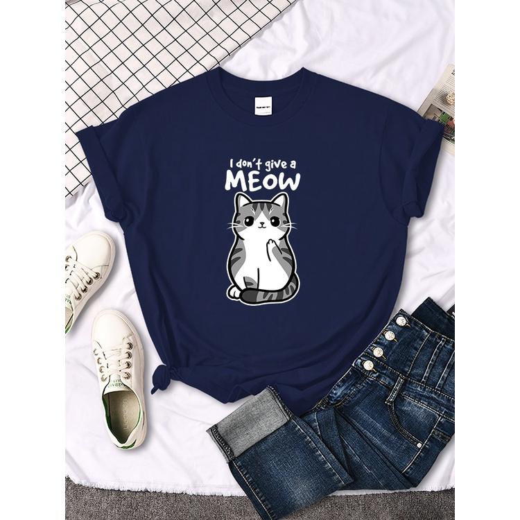 Áo thun nữ chất cotton in hình mèo đáng yêu