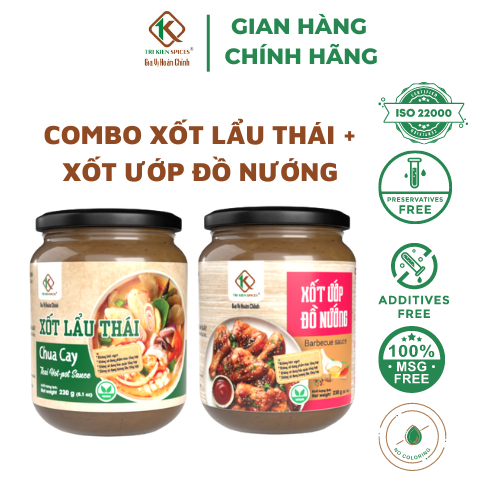 Combo gia vị hoàn chỉnh cao cấp Tri Kien Spices: Xốt Lẩu Thái 230g + Xốt ướp đồ nướng 230, chay mặn đều dùng được