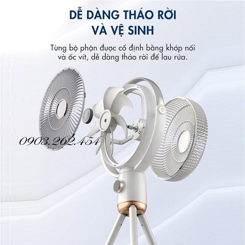 Quạt tích điện MR3700 mới nhất năm 2023, 4 chế độ gió, cảm biến nhiệt NTC, động cơ 1 chiều không chổi than - RE0796