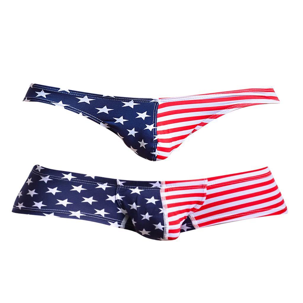 2/set Mens Stars And Stripes Thong Underwear Briefs Swim Trunks Bikini